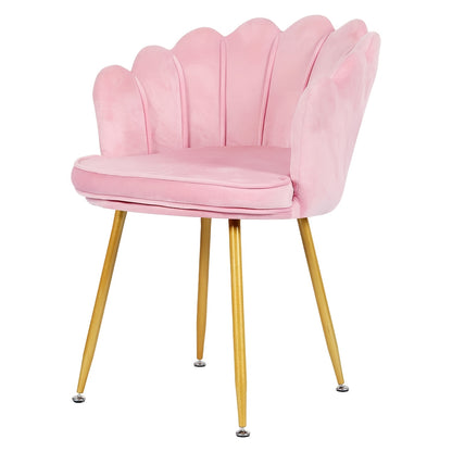 Pink Velvet Dressing and Dining Chair | Petal-shaped Backrest and Armrests with Golden Metal Legs, Suitable for Bedroom, Dining Room, Study - MSFE