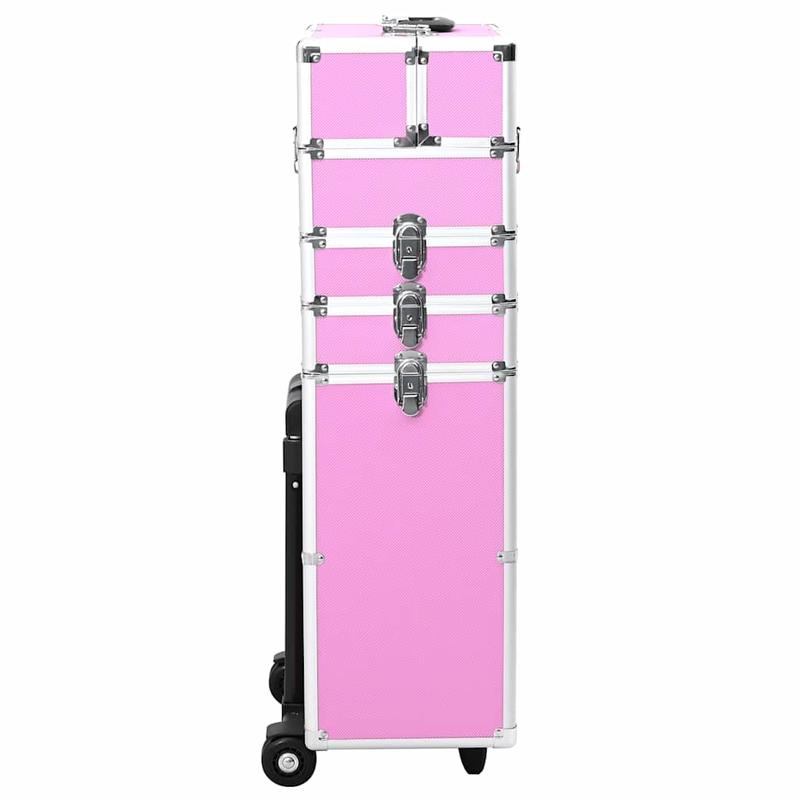Make-up Organizer – Make-up Opberger – Cosmetica Opberger – Make-up Kast – Make-up Box – Roze Variant – Uitbreidbaar Met 4 Niveaus – Duurzame Aluminium Constructie Met Wieltjes