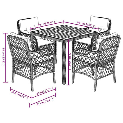 Tuinset – 5-delige tuinmeubelset – Loungeset – Buitenmeubelen – Terrasmeubilair – Zwart Poly Rattan – Weerbestendig Materiaal – Inclusief Zachte Kussens