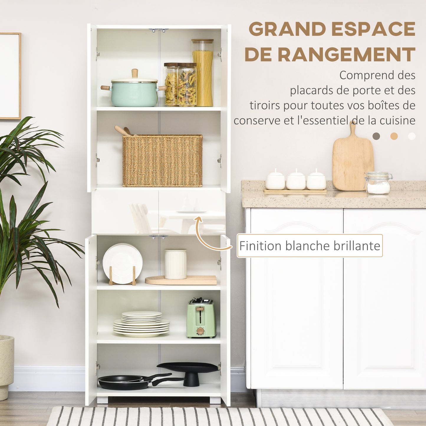 Keukenkast – Buffetkast – Opbergkast – Dressoir – Kast Met Laden – Modern Wit Gelakt – 4 Deuren En 2 Laden – Verstelbare Planken – Hoog 170 Cm