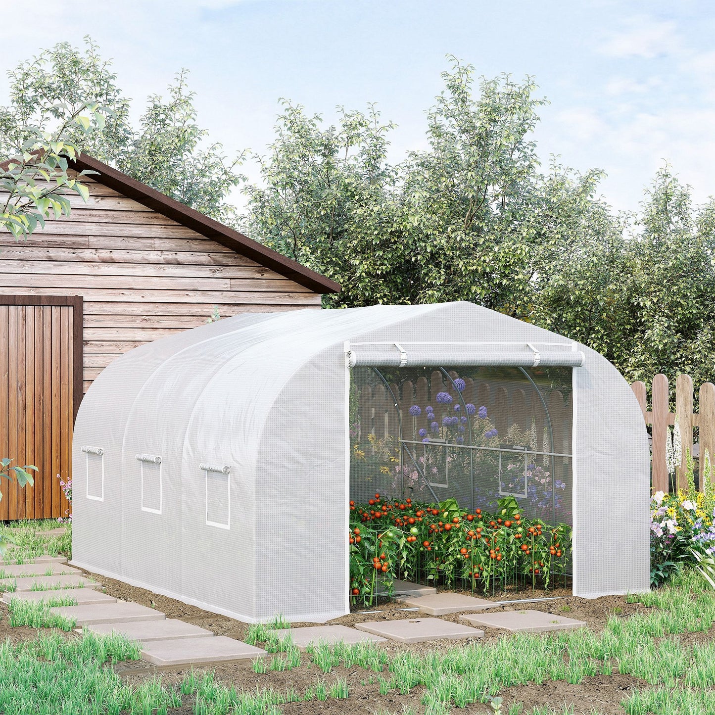 Tuinkas Tunnel – Kassen – Serre – Groententent – Plantentent – 3,5 x 3 x 2 m – Gegalvaniseerd Stalen Frame – Waterdicht UV-bestendig PE Zeil Wit