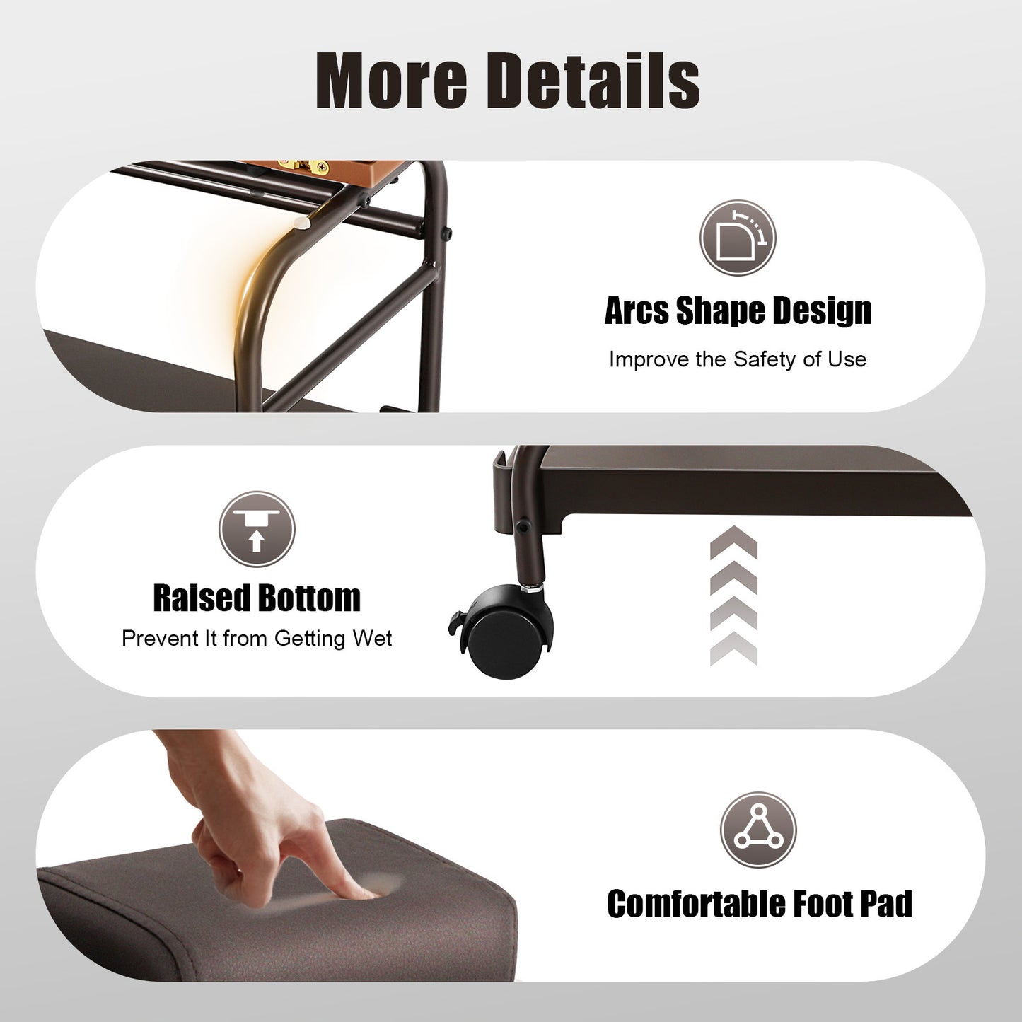 Mobile Foot Care Cart Featuring Swivel Wheels, Capable of Supporting Up to 18.01 KG, Ideal for Hair Salons, Clinics, Or Home Bathrooms.