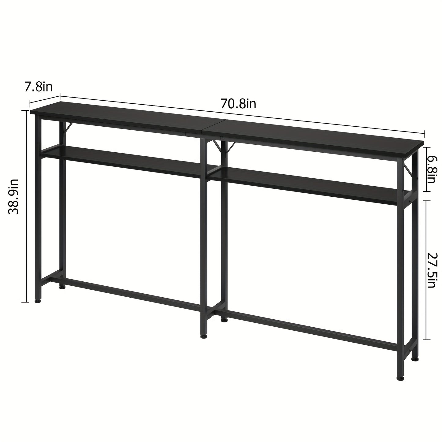 Sidetable – Bijzettafel – Wandtafel – Console Table – Meubel – Smal Lang Model – 2-laags Hardhouten Design – 179,8 cm Lang Achter Bank