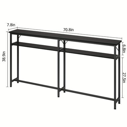 Sidetable – Bijzettafel – Wandtafel – Console Table – Meubel – Smal Lang Model – 2-laags Hardhouten Design – 179,8 cm Lang Achter Bank