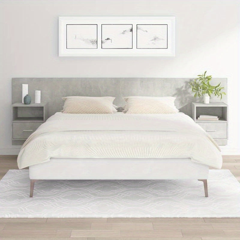 Bedkast – Wandkast – Hoofdeinde Met Kastjes – Wandmontage Kast – Opbergruimte Hoofdeinde – Modern Grijs – Hardhout En Kunstboard – Ruimtebesparend Design