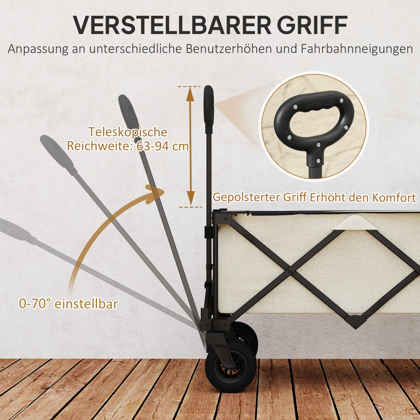 Opvouwbare Tuinkar – Tuinwagen – Kruiwagen – Transportkar – Karretje – Beige – Draagvermogen 100 kg – Afneembare Waterafstotende Tarp