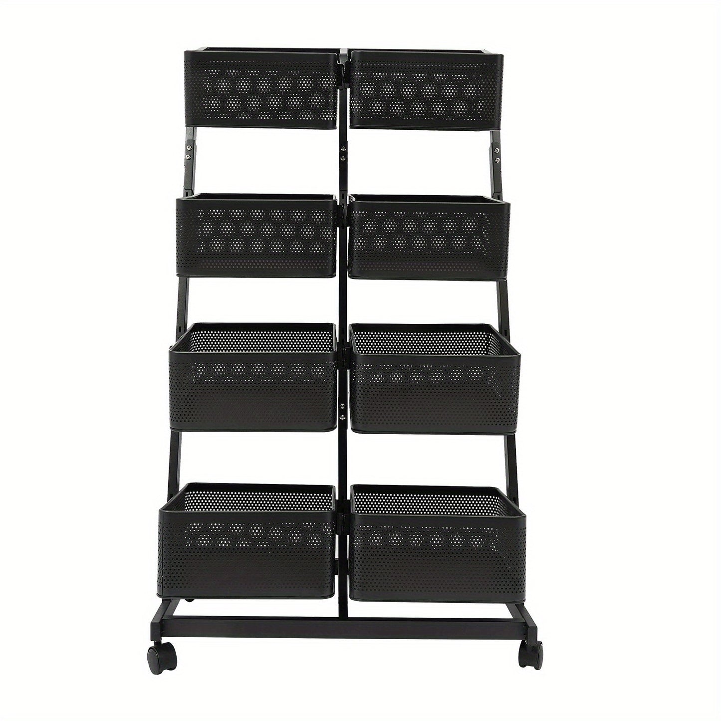 Opbergrekje – Opbergtrolley – Stellingkast – Opbergwagen – Opbergrek – Zwart Metalen Frame – 4 Laags Met 8 Grote Mandjes – Mobiel Met Remmen – Ruimtebesparend Verticaal Design (60x40,5x110 cm)