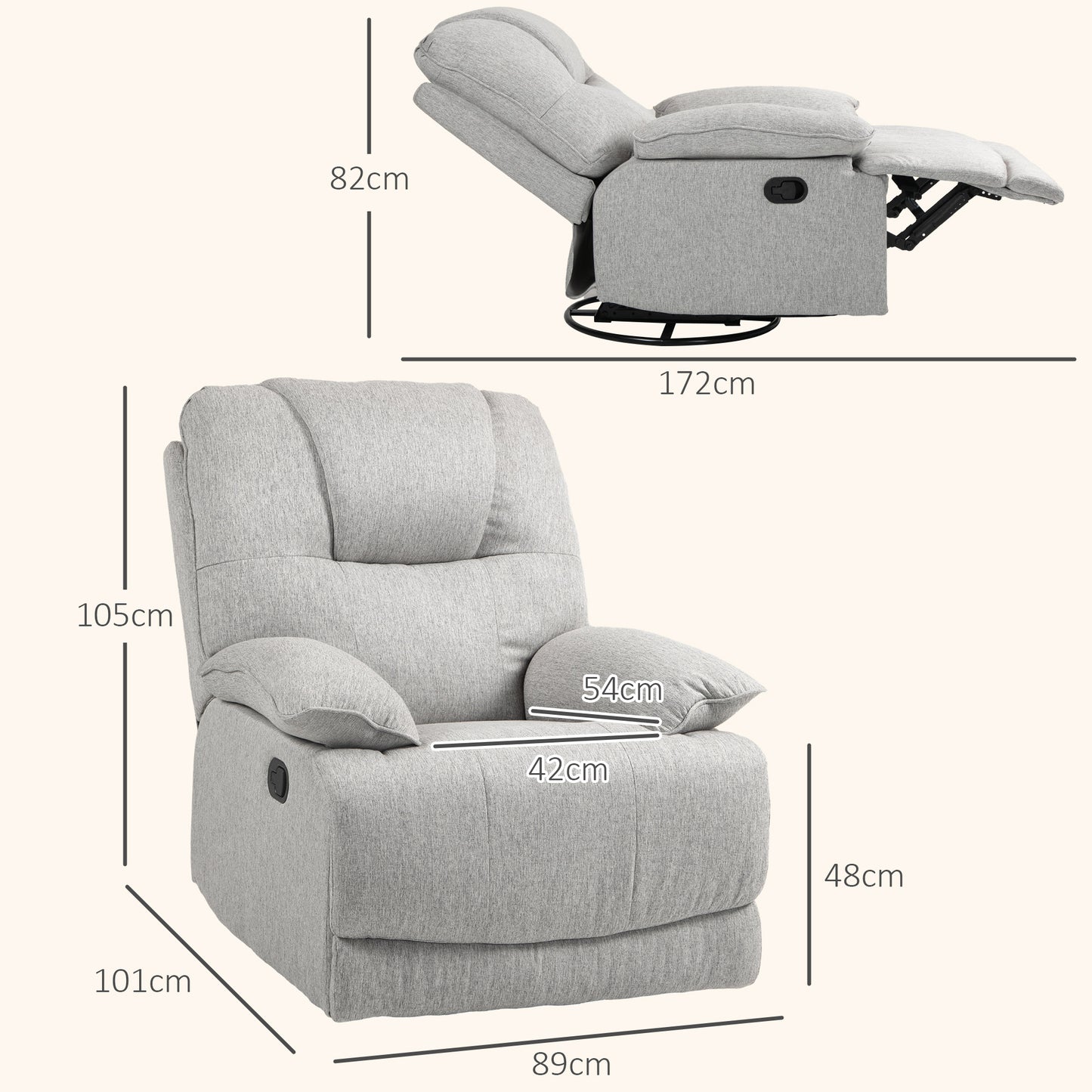 Relaxfauteuil – Relaxstoel – Loungestoel – Verstelbare Fauteuil – TV-stoel – Verstelbare Rugleuning Tot 145° – Pocketvering Kern & Linnenlook Stof – Grijs