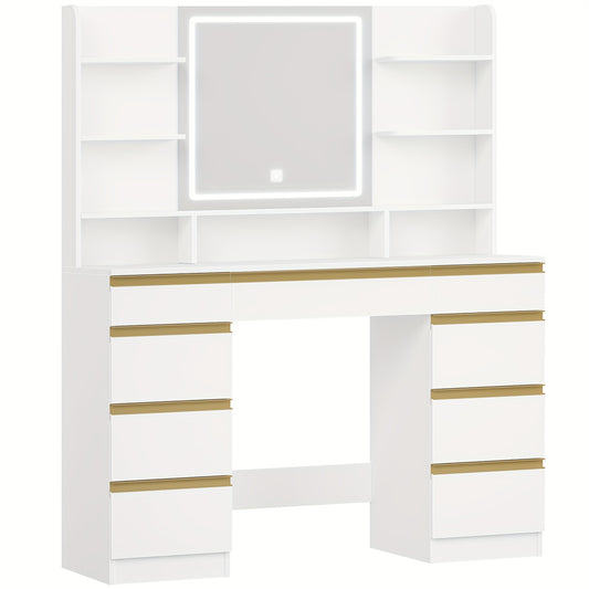 Kaptafel – Make-up Tafel – Cosmetica Tafel – Dressing Table – Opbergmeubel – Groot Formaat – Verstelbare LED Verlichting met 3 Kleuren en Helderheid