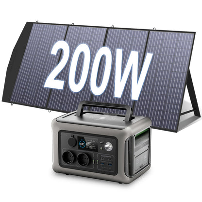 Draagbare Powerstation – Mobiele Generator – Zonne-accu – Solar Generator – Noodstroomvoorziening – 299Wh LiFePO₄ Batterij – 600W Zuivere Sinusstroom & 200W Inklapbaar Zonnepaneel