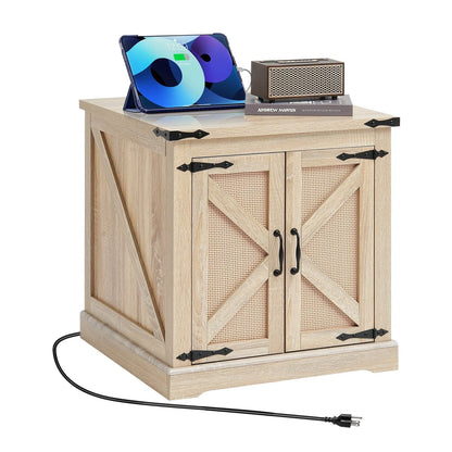 Rotan Salontafel – Rattan Tafel – Koffietafel – Bijzettafel – Houten Tafel – Rechthoekig – Met Ingebouwde Stopcontacten en USB-poorten – 61 cm Breed