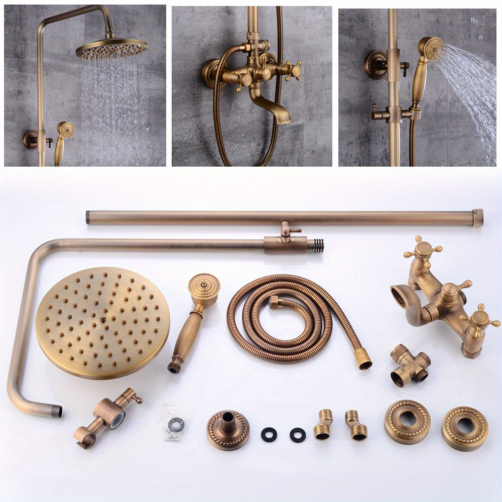 Doucheset – Regendouche – Handdouche – Douchekraan – Douchegarnituur – Messing Retro Design – Verstelbare Glijstang 7-100 cm