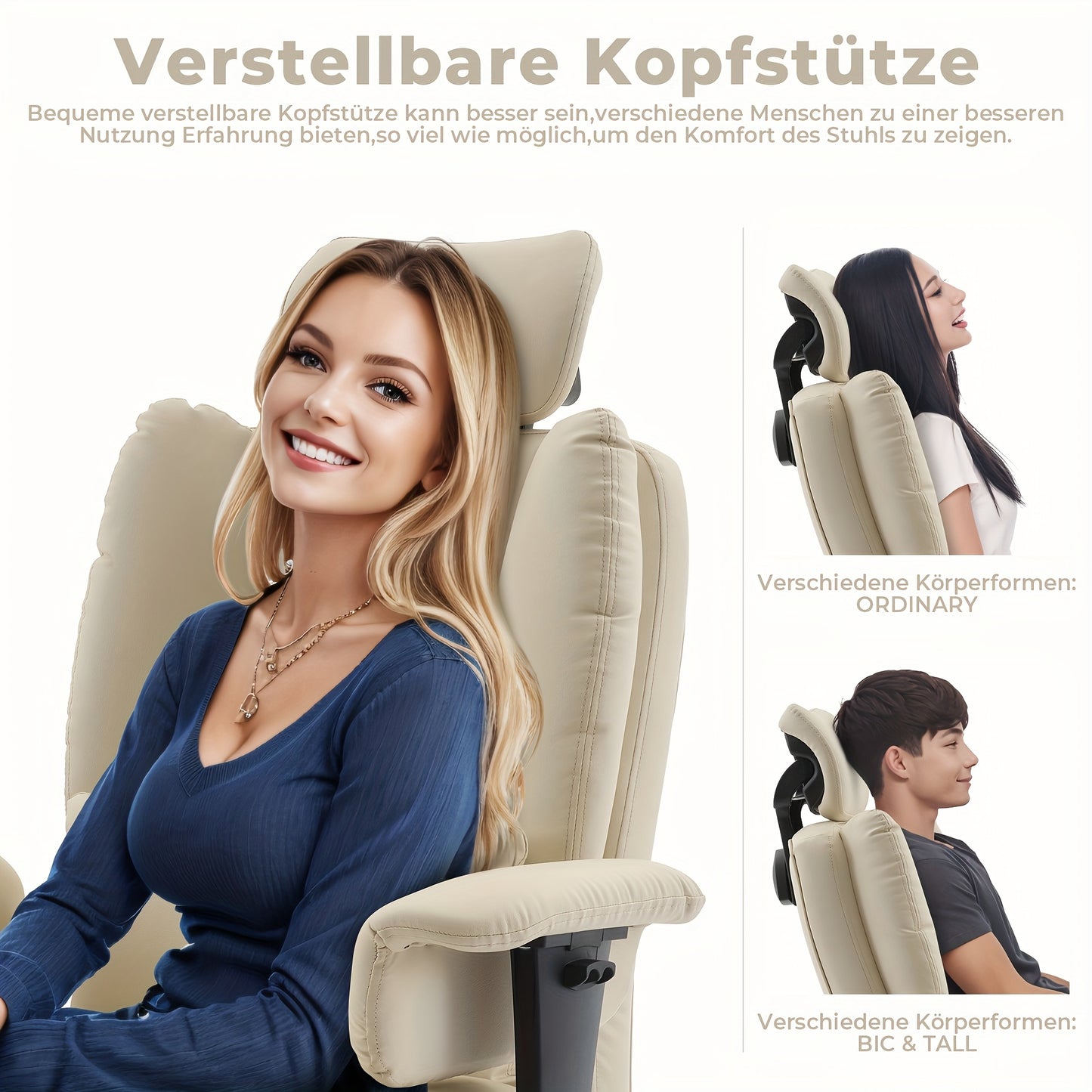 Ergonomische Bureaustoel Beige – Comfortabele Kantoorstoel – Chaise Bureau – Chaise Ergonomique – Executive Stoel – Gepolsterd Met Memory Foam – Draagkracht 200kg