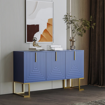 Dressoir – Opbergkast – Buffetkast – Ladekast – Wandkast – Donkergrijs Met Gouden Accenten – U-vormige Deuren Met Verstelbare Planken