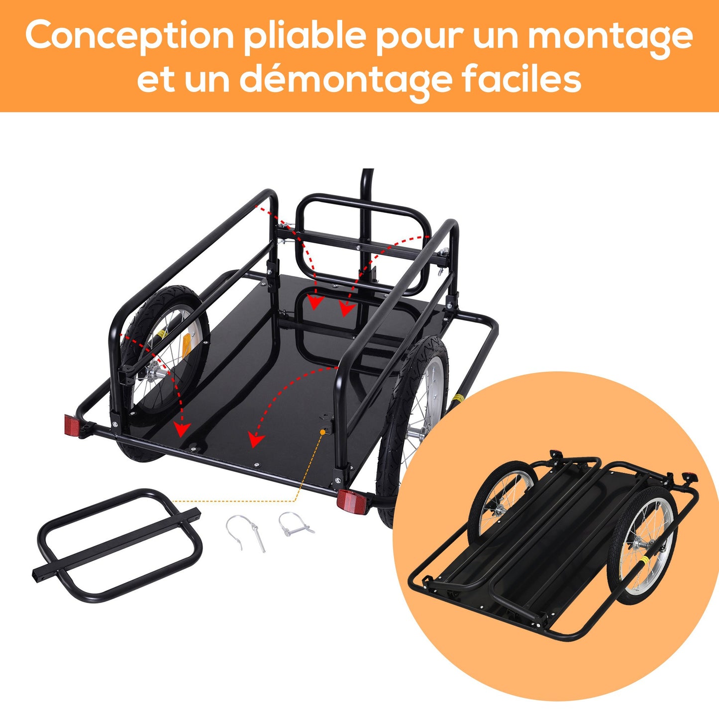 Fietsaanhanger – Bike Trailer – Transportkar – Fietswagen – Bolderkar – Opvouwbaar – Stalen Frame – Universele Trekstang – Zwart – Max. 40 kg laadvermogen