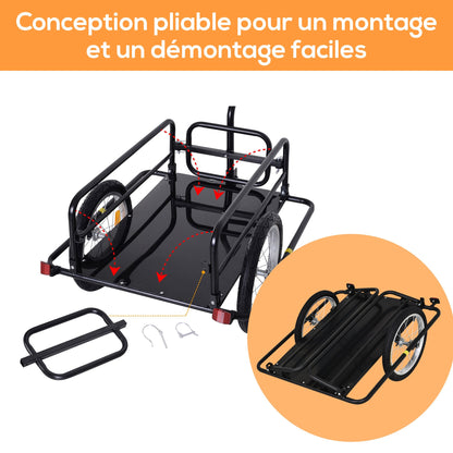 Fietsaanhanger – Bike Trailer – Transportkar – Fietswagen – Bolderkar – Opvouwbaar – Stalen Frame – Universele Trekstang – Zwart – Max. 40 kg laadvermogen