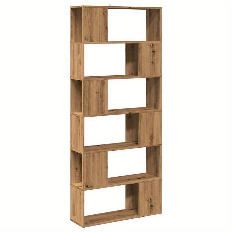 Elegant Oak Wood Room Divider & Bookshelf - 80x24x186cm, Multi-Compartment Organizer with Artisan Finish for Office, Bedroom, Living Room, Study - Versatile Storage Solution with Open Shelves and Closed Compartments