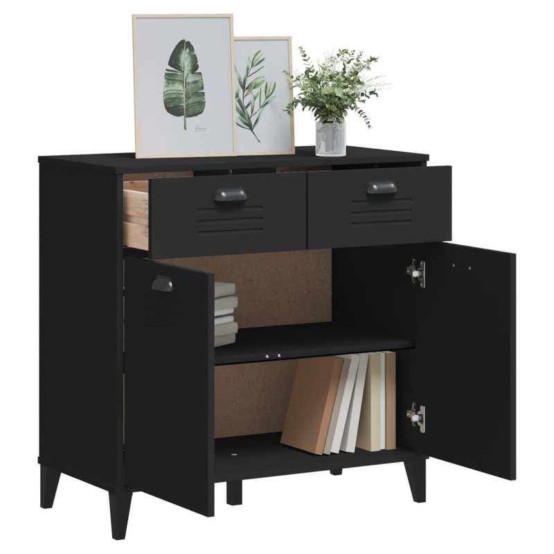 Modern Black Hardwood Storage Cabinet with Lockable Doors & 4-Drawer Heavy-Duty Construction - Large Capacity Multi-Purpose Furniture for Living Room, Bedroom, Kitchen - Sturdy Floor-Standing Organizer with Spacious Top Surfa