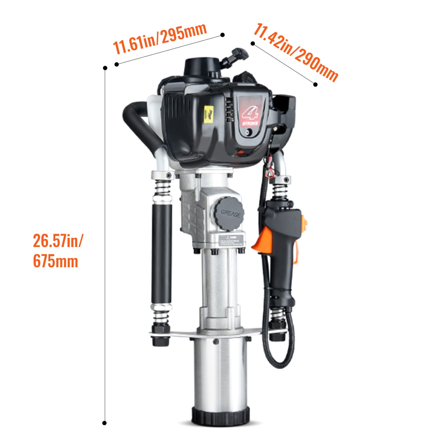 Heipaaldrijfmachine – Heistelling – Paaldrijfmachine – Hamermachine – Paalhamer – 37,7cc Benzinemotor – 3 Verwisselbare Heikhoofden