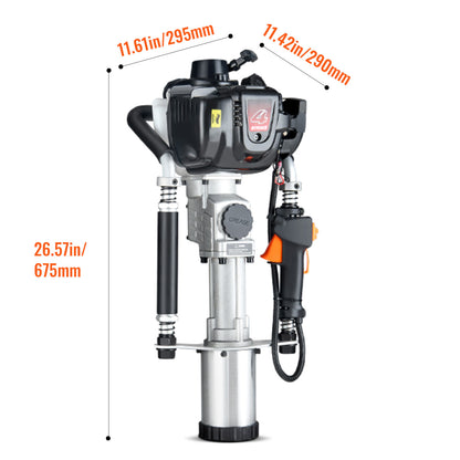 Heipaaldrijfmachine – Heistelling – Paaldrijfmachine – Hamermachine – Paalhamer – 37,7cc Benzinemotor – 3 Verwisselbare Heikhoofden
