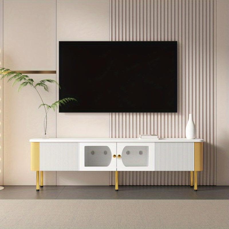 TV-meubel – Tv-kast – TV-dressoir – Mediameubel – Opbergmeubel – Wit MDF Met Gouden Details – Afgeronde Hoeken Voor Veiligheid