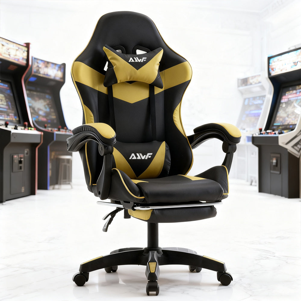 Gamingstoel – Gamestoel – Gaming Chair – Game Stoel – Bureaustoel – Ergonomisch – Verstelbare Lendensteun – Draaibare Neksteun – Geel