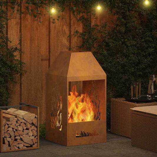 Buitenhaard – Terrashaard – Vuurschaal – Vuurkorf – Fire Pit – Houtkachel – 50x50x100 cm – Bruin Gecoat Staal