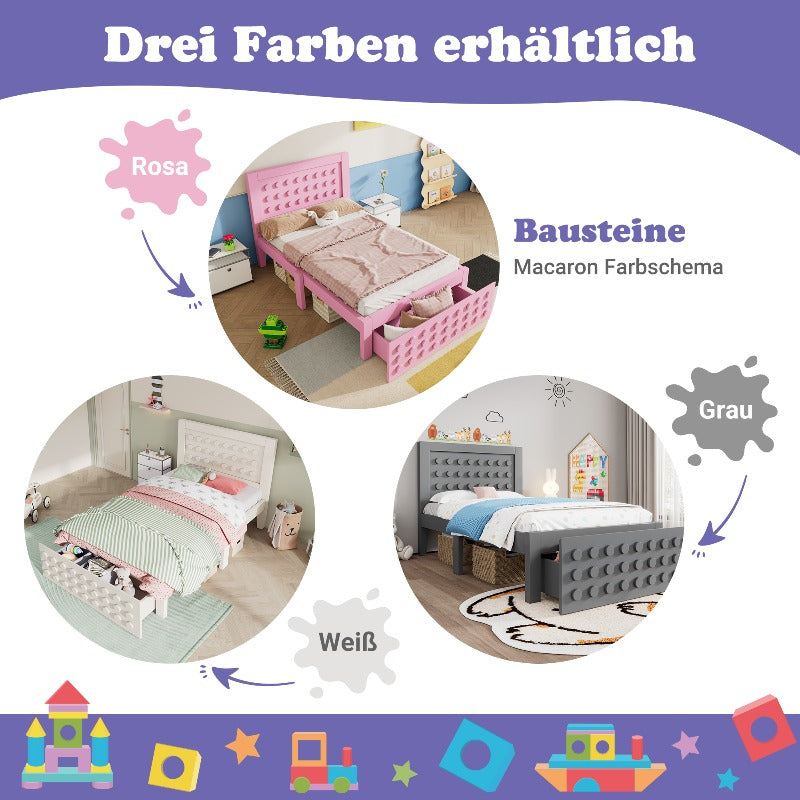 Eenpersoonsbed – Jeugdbed – Kinderbed – Bedframe – Bedkast – Massief Houten Frame – Met Lade & Opbergruimte – 90x200 cm – Roze – Zonder Matras