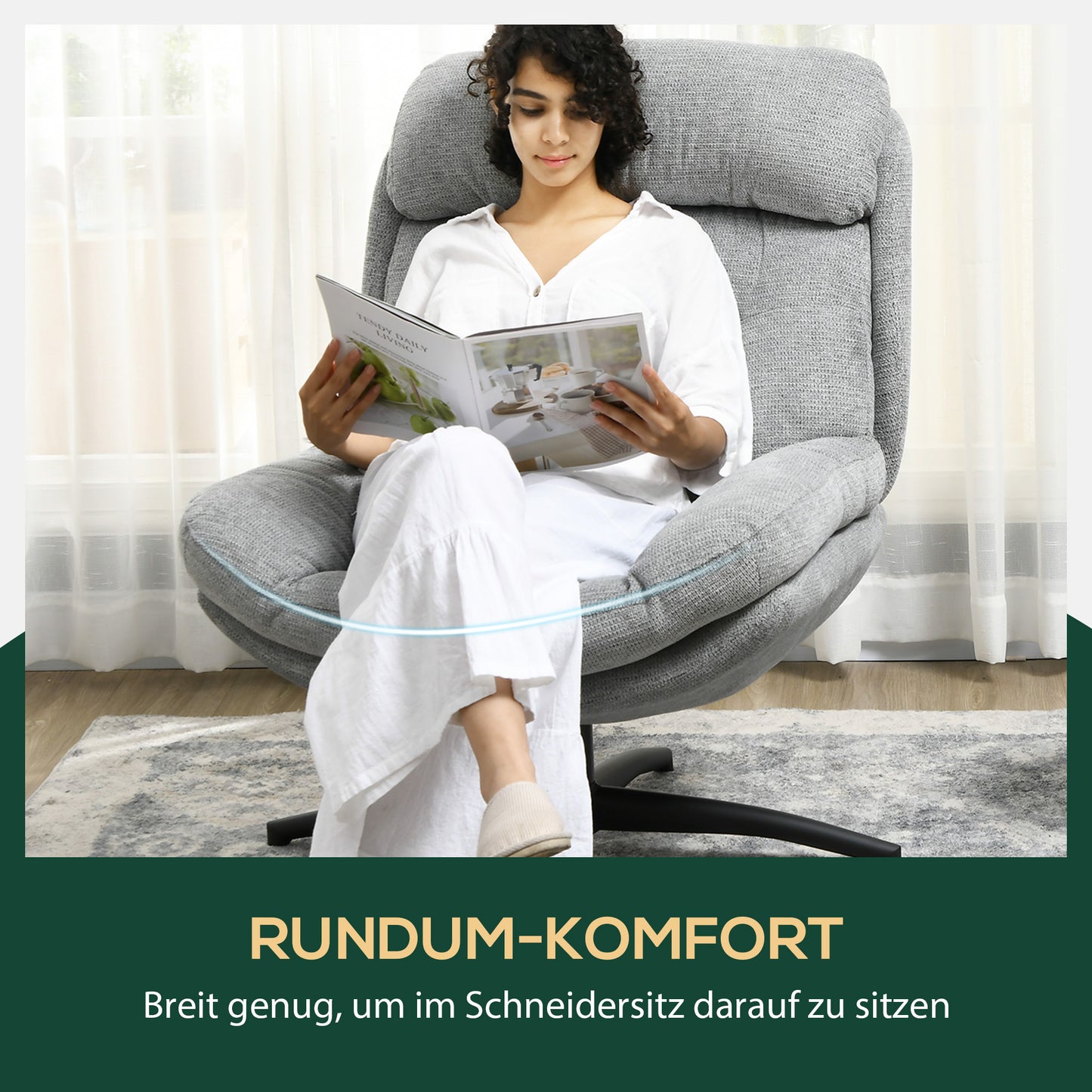 Draaifauteuil – Draaistoel – Relaxstoel – Fauteuil – Stoel – 360 Graden Draaibaar – Chenille Stof Grijs – Met Zwarte Stalen Poten – Geïntegreerde Armleuningen – Ergonomisch Comfort