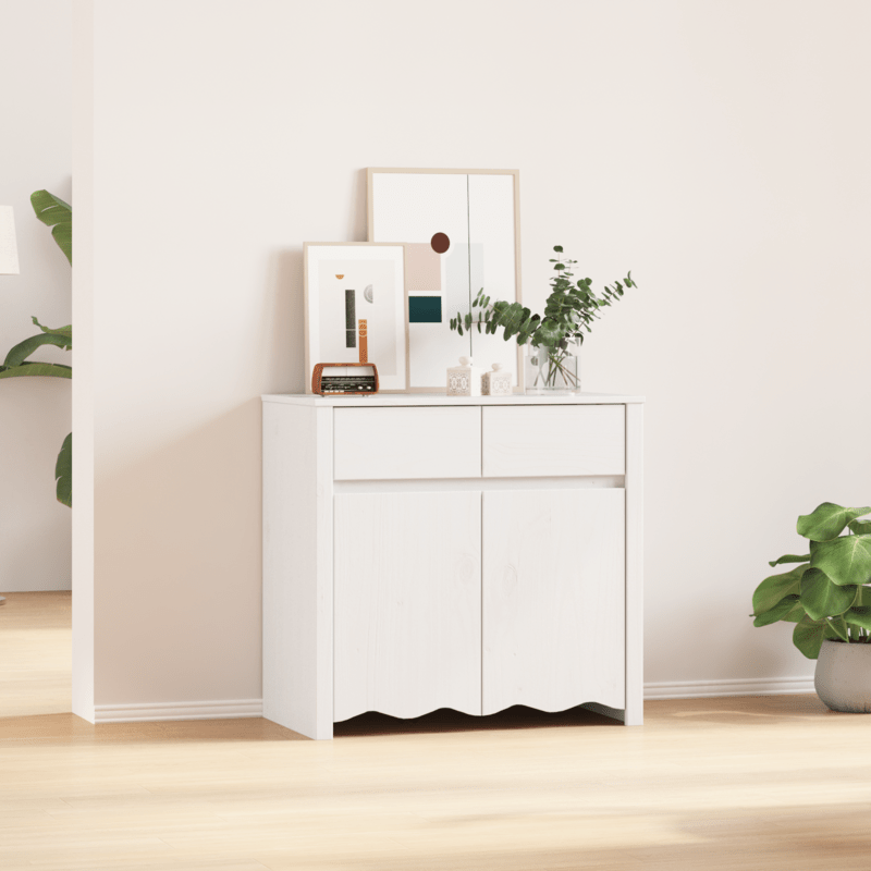 Dressoir – Sideboard – Opbergkast – Ladekast – Kast – Wit gelakt – Massief hout & spaanplaat – Compact 79x43x75,5 cm