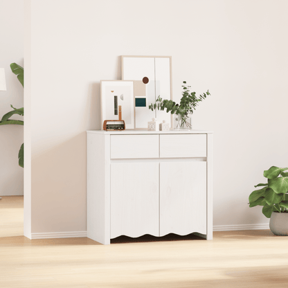 Dressoir – Sideboard – Opbergkast – Ladekast – Kast – Wit gelakt – Massief hout & spaanplaat – Compact 79x43x75,5 cm