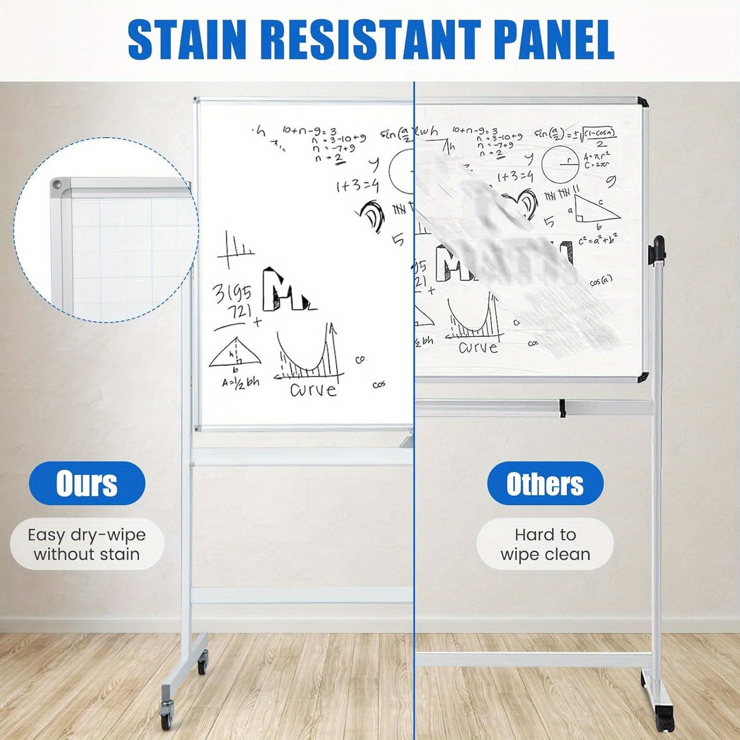 Whiteboard – Schoolbord – Schrijfplank – Magnetisch Bord – Droog Uitwisbaar – Dubbelzijdig Schrijfoppervlak – Mobiel Met Wieltjes – 120 x 90 cm – Inclusief Pentray En Accessoires