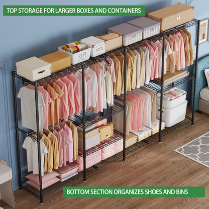 Kledingrek Heavy Duty – Garderobekast – Kledingorganizer – Stellingkast – Kledinghanger – Extra Groot 4 Kolommen 4 Lagen – Modulaire Carbon Stalen Frame – 498,95 KG Draagvermogen – 11 Planken Met Afdekhoes