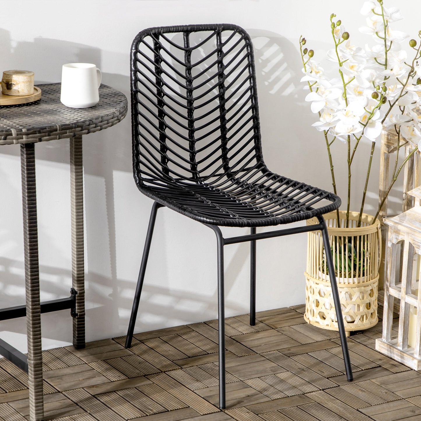 Eetkamerstoelen – Stoelen – Keukenstoelen – Design Stoelen – Zwarte Stoelen – Bohemian Design – Gevlochten Imitatie Rattan – Metaal Onderstel – Set Van 2 – Comfortabel & Stevig