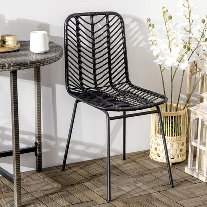 Eetkamerstoelen – Stoelen – Keukenstoelen – Design Stoelen – Zwarte Stoelen – Bohemian Design – Gevlochten Imitatie Rattan – Metaal Onderstel – Set Van 2 – Comfortabel & Stevig