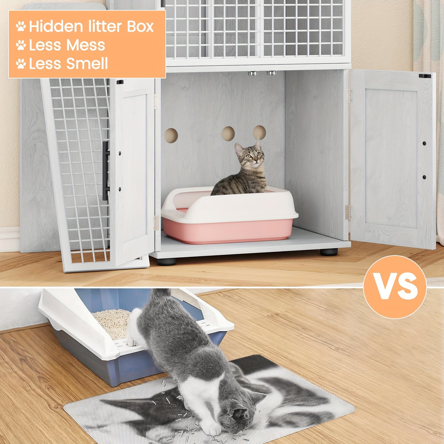 3-Laags Houten Kattenren – Kattenkooi – Kattenverblijf – Kattenhuis – Kattencondo – Met Trappen En Krabpalen – Ventilatiegaas En Afneembare Lade – Wit