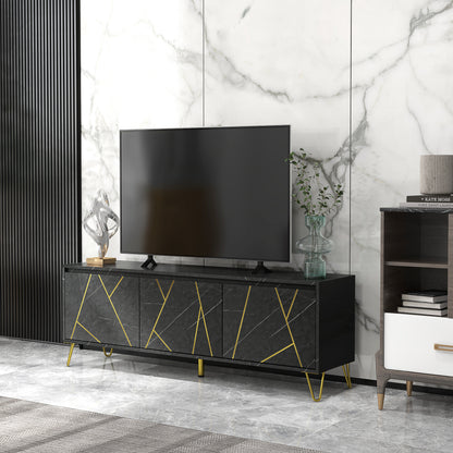 TV Meubel – TV Kast – TV Dressoir – TV Bank – Tv Meubel Metaal – 147 cm – Marmer Effect – Softclose Deuren – Kabelmanagement