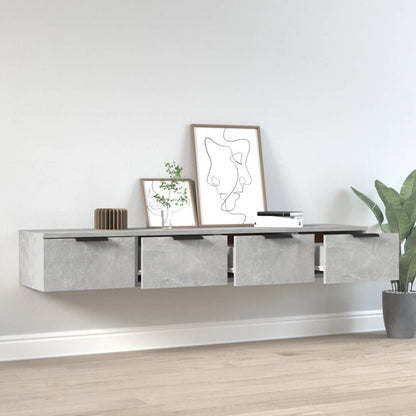 Wandkast – Opbergkast – Vakkenkast – Boekenkast – Dressoir – Set van 2 – Betongrijs – Fineerhout – 68x30x20 cm – Eenvoudige Wandmontage