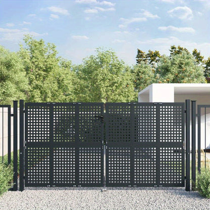 Metalen Tuinpoort – Tuinafscheiding – Tuindeur – Tuinhek – Sierpoort – Antraciet Kleur – 300x150 cm – Geperforeerd Design voor Ventilatie en Privacy