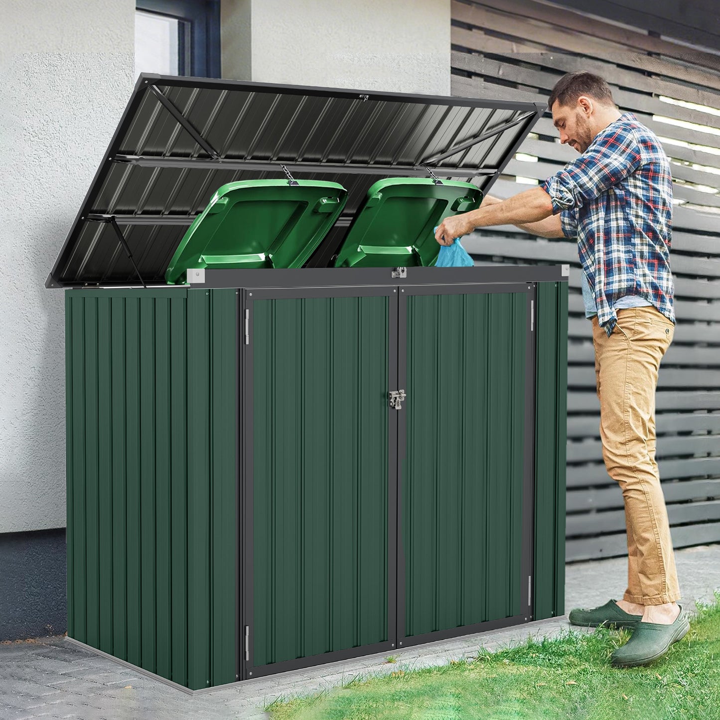 Buitenafvalbak – Tuinschuur – Opslagbox – Afvalcontainer – Tuinberging – Grote Lockable Buitenopslag – Gegalvaniseerd Stalen Frame – 172 x 95,5 x 130 cm