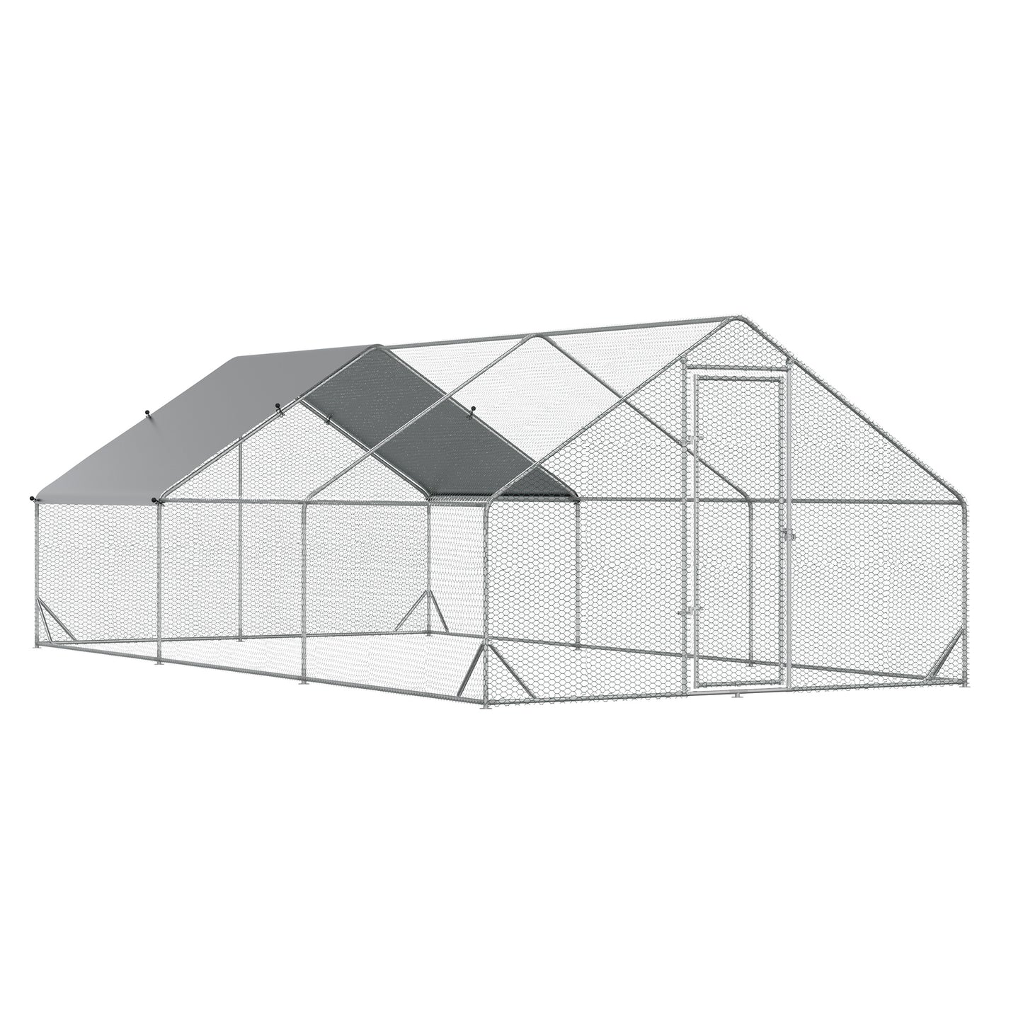 Kippenren – Kippenhok – Hennenren – Pluimveerennetje – Buitenren – Gegalvaniseerd Stalen Frame – Overdekt en Veilig – 3 x 6 x 2 Meter – Grijs