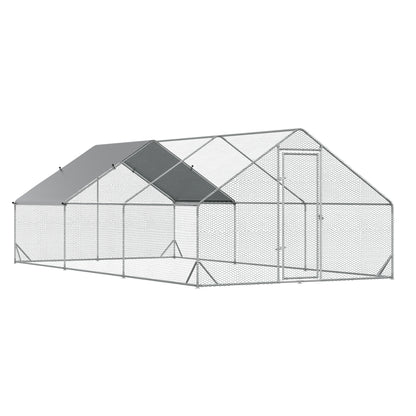 Kippenren – Kippenhok – Hennenren – Pluimveerennetje – Buitenren – Gegalvaniseerd Stalen Frame – Overdekt en Veilig – 3 x 6 x 2 Meter – Grijs