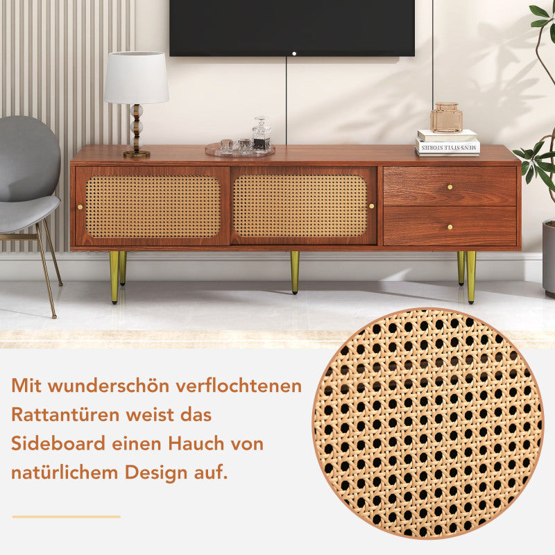 TV-meubel – Tv-Meubel Met Laden – Tv-Kast – Salontafel – Media Meubel – Walnoot Afwerking – Stevige Metalen Poot – 160x40x60 cm