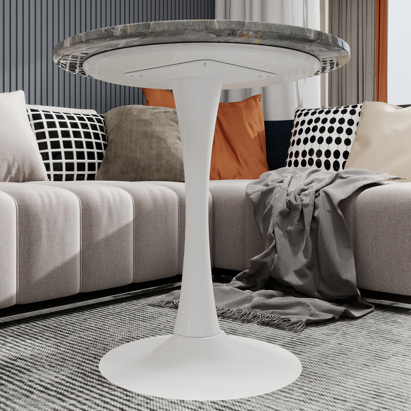 Salontafel – Koffietafel – Woonkamertafel – Bijzettafel – Ronde Tafel – Kunstmarmer Blad – Ø70 cm, Vintage Wit Met Donkergrijze Aders