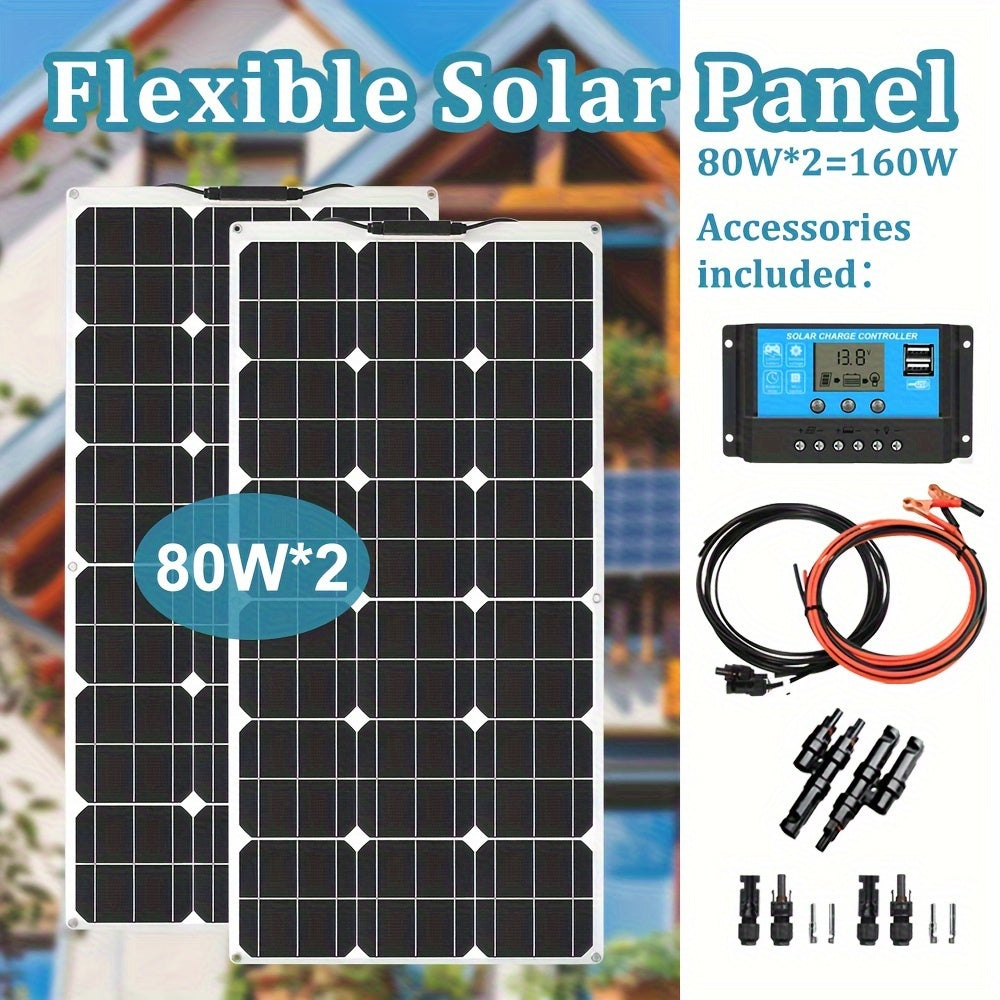 200W Zonnepaneel Kit – Solar Panel Set – Zonne-energie Systeem – Batterijlader – Zonnecel Systeem – Flexibel & Lichtgewicht – Inclusief 20A Ladingsregelaar – Hoog Rendement Monokristallijn