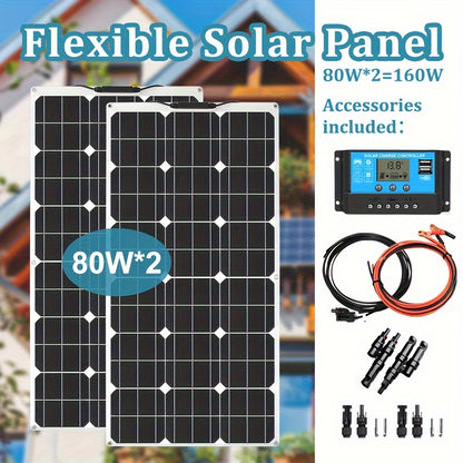 200W Zonnepaneel Kit – Solar Panel Set – Zonne-energie Systeem – Batterijlader – Zonnecel Systeem – Flexibel & Lichtgewicht – Inclusief 20A Ladingsregelaar – Hoog Rendement Monokristallijn