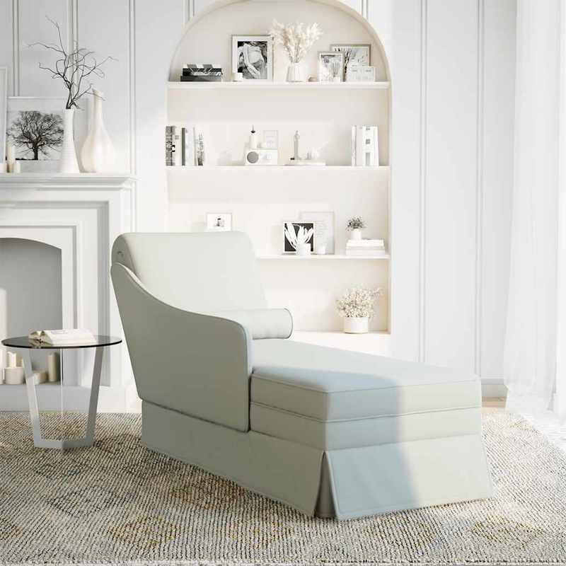 Chaise Longue – Loungebank – Ligstoel – Relaxbank – Bank met Armleuning – Lichtgrijs Velvet – Met Bolsterkussen – Stevig Metalen Frame