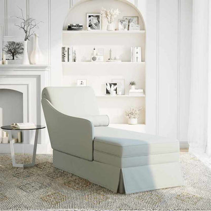 Chaise Longue – Loungebank – Ligstoel – Relaxbank – Bank met Armleuning – Lichtgrijs Velvet – Met Bolsterkussen – Stevig Metalen Frame