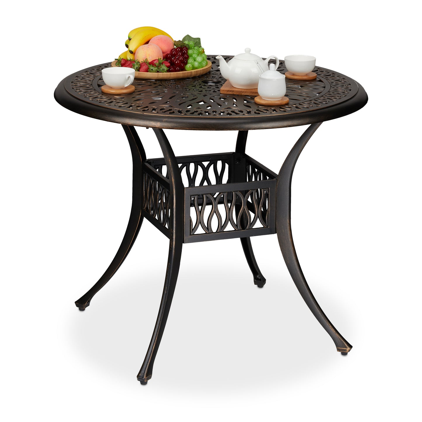 Ronde Tuintafel – Balkon Tafel – Buiten Tafel – Terras Tafel – Eettafel Buiten – Gegoten Aluminium – Parasolgat 5 cm