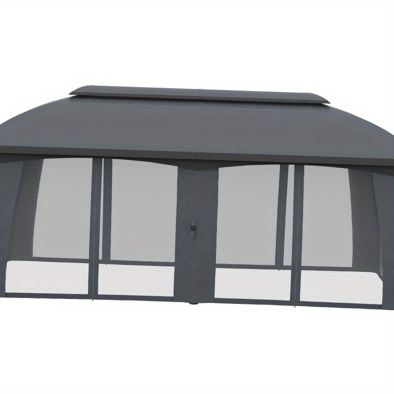 Partytent – Paviljoen – Tuintent – Feesttent – Overkapping – 3x6 m – Met Dubbele Dakbedekking en Zijwanden Met Muggennet – Stevig Metalen Frame – Ruim Voor 15 Personen – Donkergrijs/Zwart